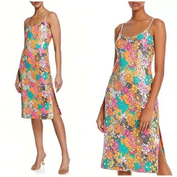 Milly Annie Floral Sequin Midi Dress NWT - Picture 1 of 10